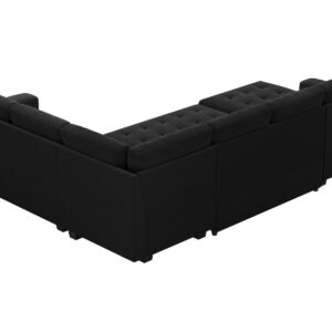 Belffin Modular Sectional Sleeper Sofa with Pull Out Bed U Shaped Sectional Sofa Couch with Storage Ottoman Velvet Covertible 7-Seater Sofa for Living Room Black