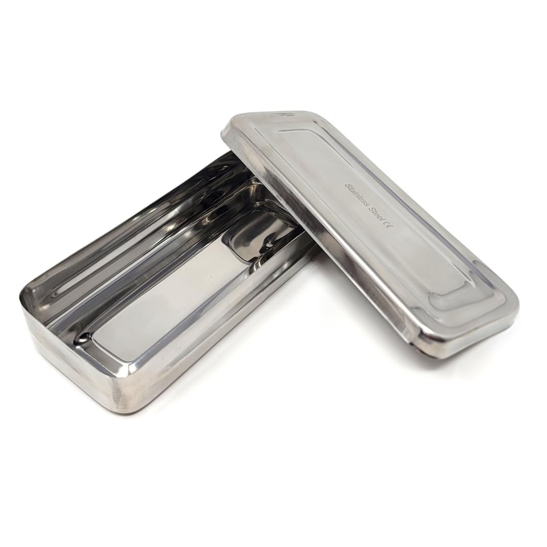 Multipurpose Instrument Box Stainless Steel Container Tray with Lid for Lab Instrument Supplies to Store, Arrange, Transfer, Organize - 7"L x 3"W x 1.5"H