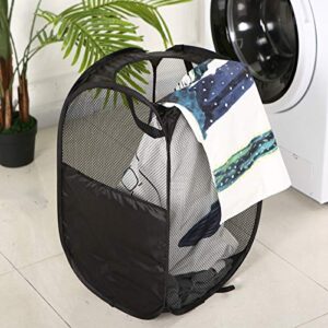 Laundry Collapsible Mesh Pop Up Hamper with Wide Opening and Side Pocket Black Foldable, Breathable for Clothes and Storage