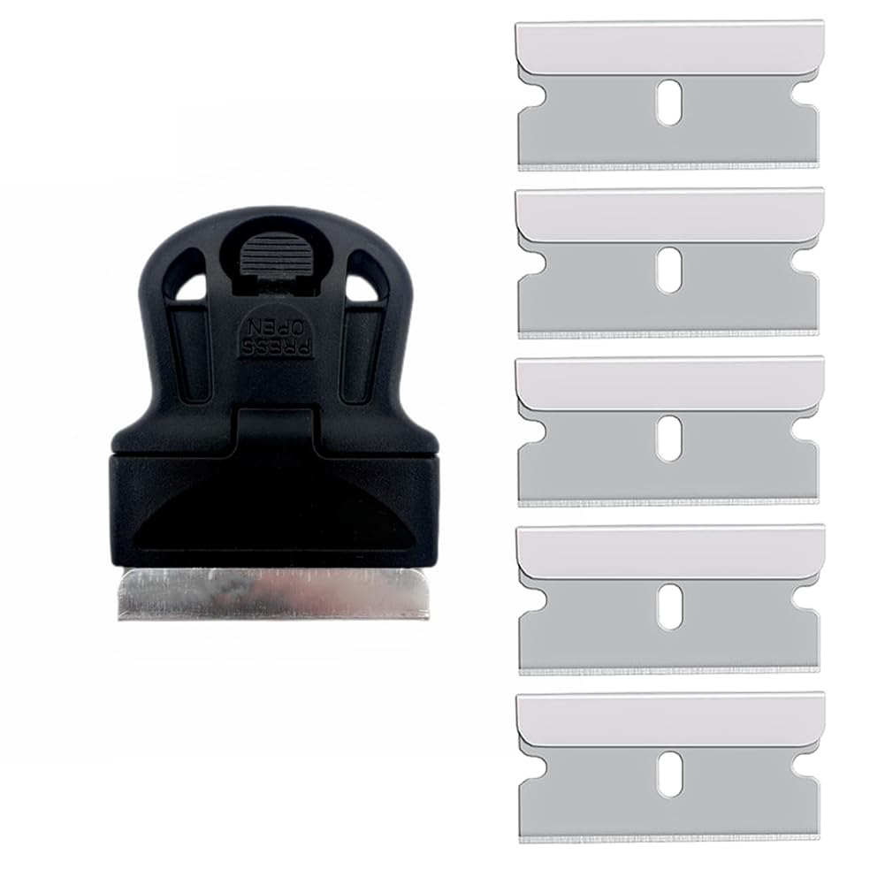 EYAKEG Mini Plastic Razor Blade Scraper Tool，Plastic Scraper，Cleaning Scraper Tool，Glass Scraper，Window Scraper，Stove Scraper Tool，Equipped with 5 Blades.