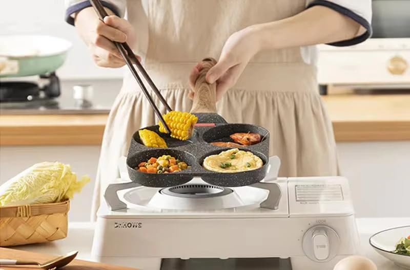 Juvenixs Egg Pan with flipping Lid - Nonstick Egg Frying Pan [4 Cup Cooker] - Egg Pans Nonstick for Induction & Gas Cooker - Brush & Scraper included - Egg Skillet for perfect Eggs, Omelet & Crepe