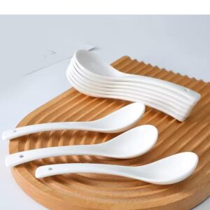 ACANDYL Asian Soup Spoon 6.75 inch Chinese Soup Spoons Ceramic Spoon Easy to Hold Non-slip Bottom for Pho Miso Wonton Ramen Dumpling Noodle Bright White Set of 12