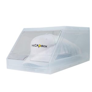 The CapBox 2.0 (2 Pack Clear) Hat Organizer for Baseball Caps, Stackable Sliding Tray Hat Rack & Hat Holder Hat Hanger Cap Storage Container 2 Yr. Warranty Fits 12-17 Caps Sliding Tray & Stopper