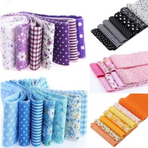 7Pcs Top Purple Cotton Craft Fabric Bundle Squares Patchwork DIY Sewing Scrapbooking Quilting Floral Dot Pattern Craft and Hobby Fabric 10" x 10" (25cm x 25cm)