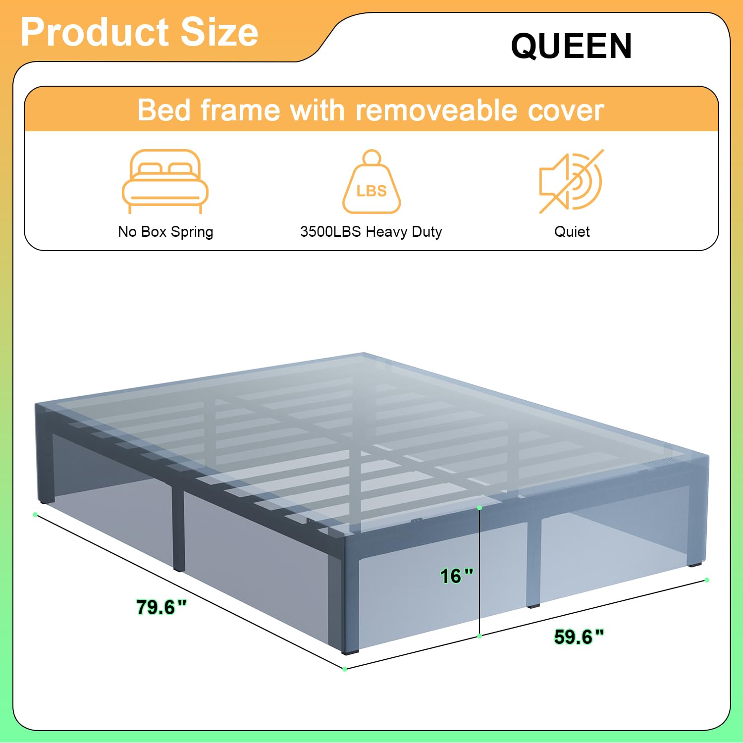 ALDRICH Queen Size Bed Frame with Fabric Cover Skirt, 16 Inch Metal Platform Bed Frame Queen with Storage Space Under Bed, Heavy Duty Steel Slat Support, Easy Assembly, No Box Spring Needed