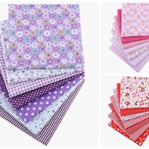 7Pcs Top Purple Cotton Craft Fabric Bundle Squares Patchwork DIY Sewing Scrapbooking Quilting Floral Dot Pattern Craft and Hobby Fabric 10" x 10" (25cm x 25cm)