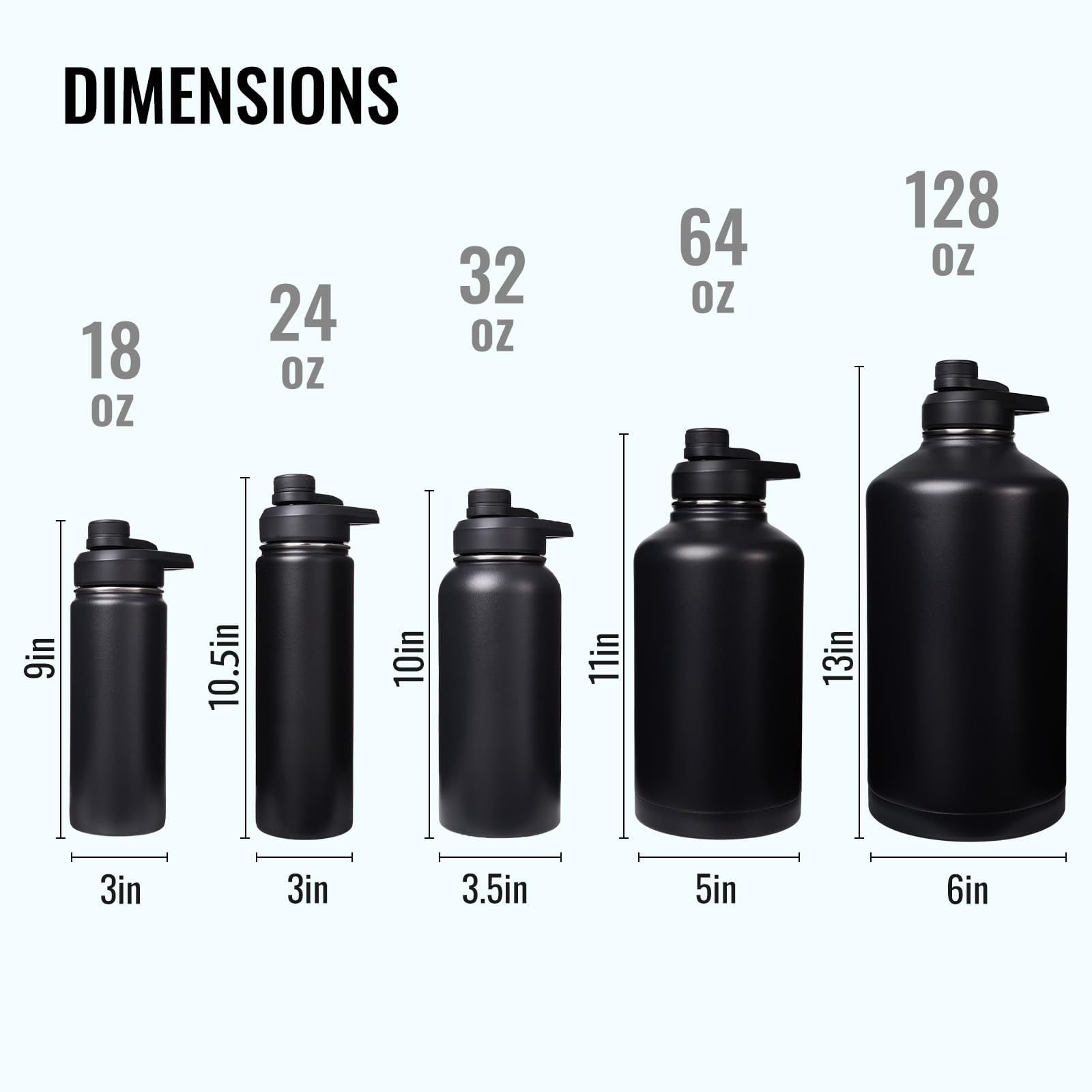 Fijinhom 24oz Insulated Water Bottle with Handle, Stainless Steel Water Bottles with Wide Mouth, Double Wall Vacuum Sports Water Bottle, BPA Free, Keep Cold and Hot, Black