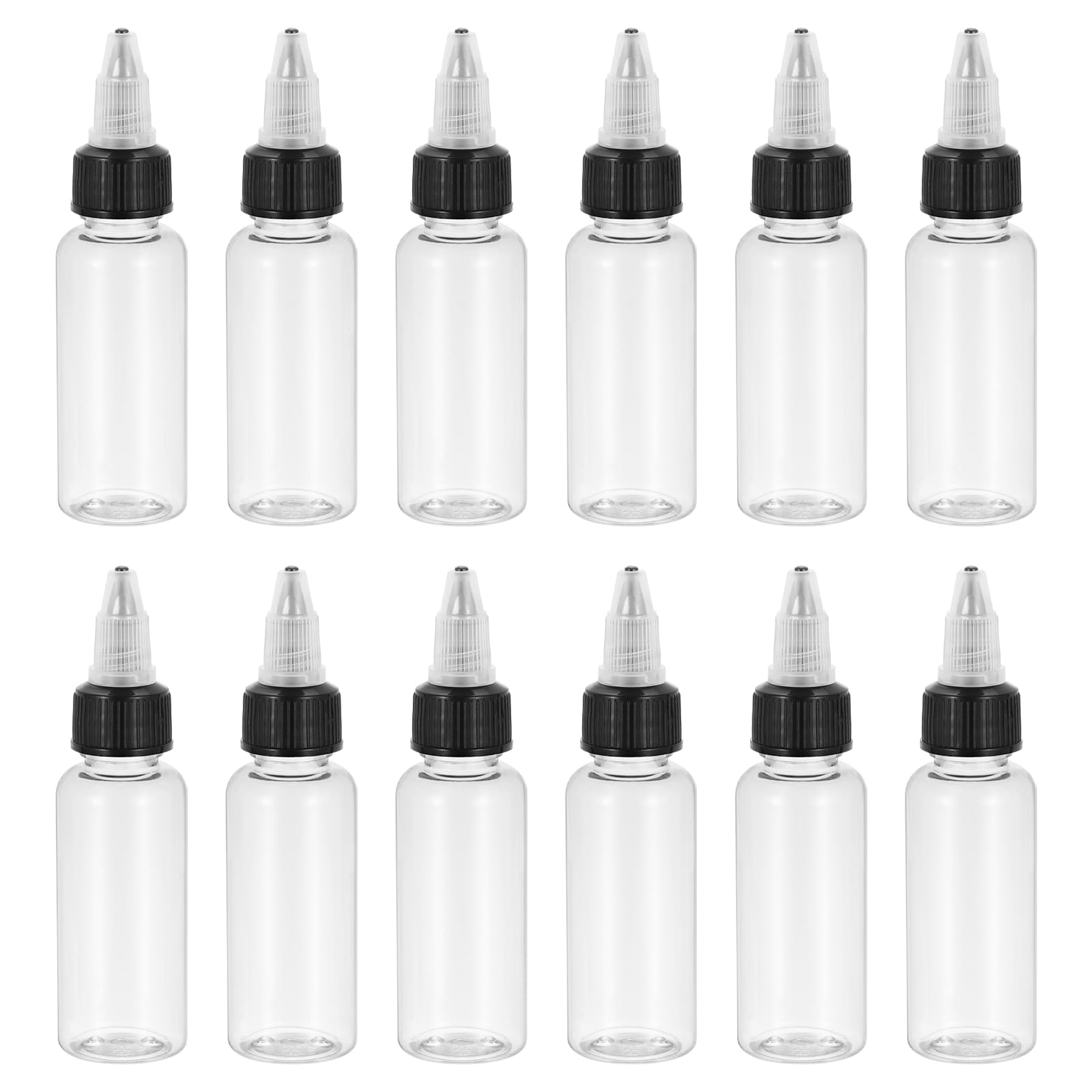 PATIKIL 1oz(30ml) Plastic Dispensing Bottle, 12Pcs Squeeze Empty Bottles with Black Twist Cap for Liquids, Inks, Oils, Sauces, Arts and Crafts, Transparent