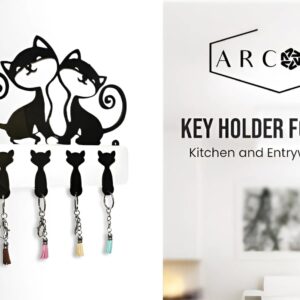 ARCORP Wooden Cat Key Holder for Wall with Four Cute Keychains, Mounting Hardware - Decorative Handcrafted Cat Puzzle Key Organizer and Home Decor - Eco-Friendly Wood Key Hanger