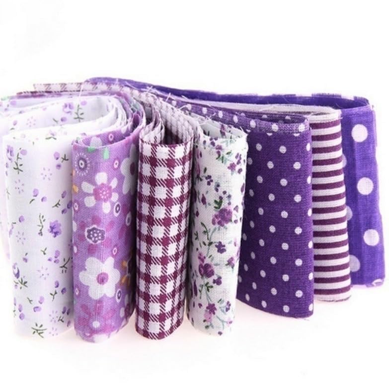 7Pcs Top Purple Cotton Craft Fabric Bundle Squares Patchwork DIY Sewing Scrapbooking Quilting Floral Dot Pattern Craft and Hobby Fabric 10" x 10" (25cm x 25cm)