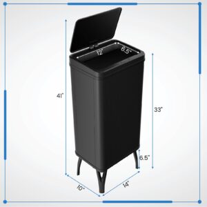 Goplus Stainless Steel Trash Can 13 Gallon, Automatic Motion Sensor Garbage Can with Stay-on Lid and Soft Closure, Elevated Tall Waste Bin with Detachable Legs for Kitchen, Office, Black