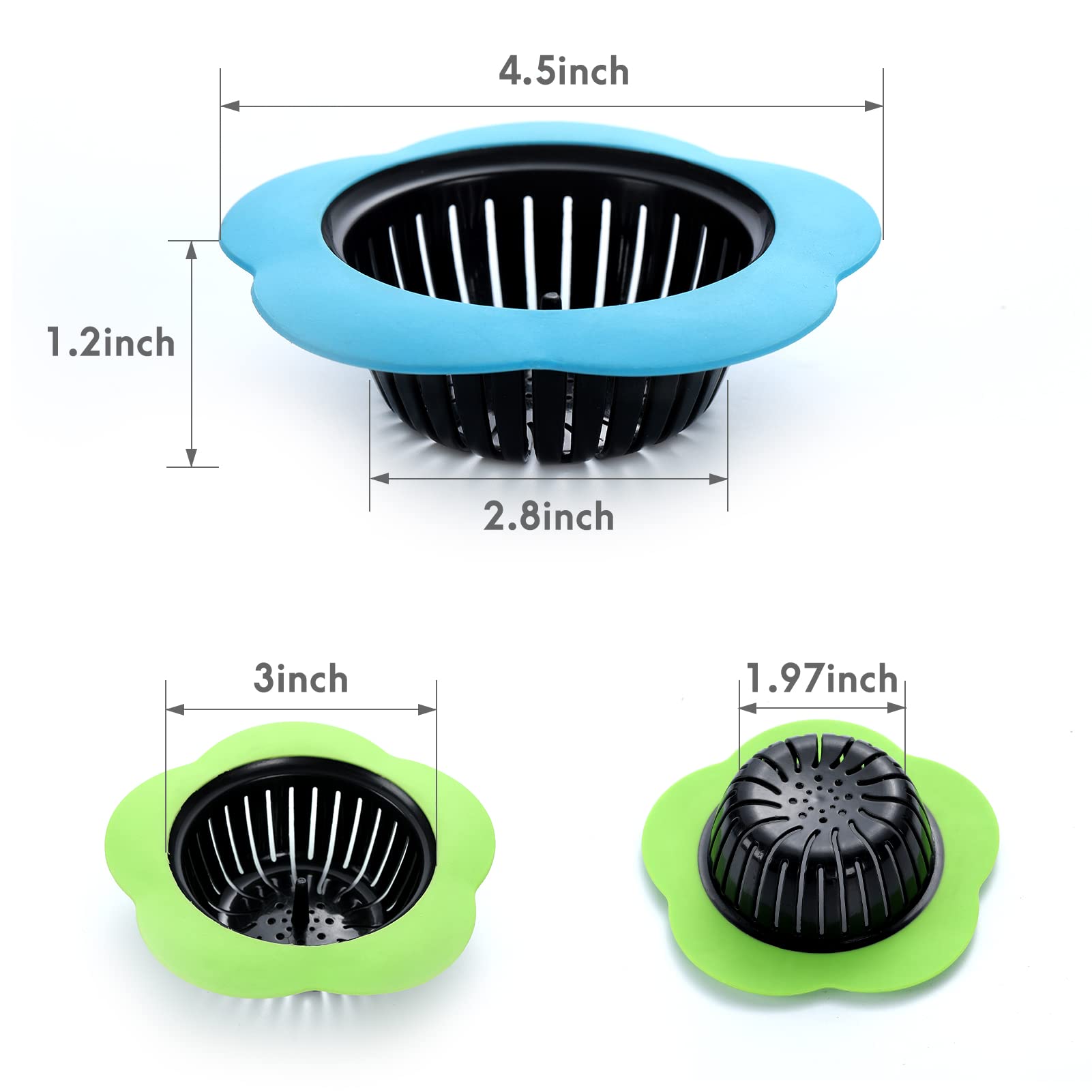 SJDLGN 2 Pcs Kitchen Sink Strainer, Upgraded Silicone Sink Drain Strainer for Most Kitchen Sink Drain Basket 4.5" Diameter