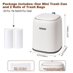 Dersyer 0.4 Gallon Mini Waste Can with 60 Pcs Trash Bags, Countertop Mini Trash Can with Pop up Lid, Mini Wastebasket for Coffee Table, Vanity Table, Nightstand, 5.4x5.4x6.6 Inches (White)