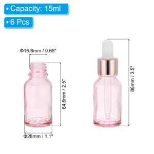 PATIKIL 15ml Glass Dropper Bottle, 6Pcs Leakproof Eye Dropper Essential Oils Sample Liquid Perfume Container for Storage Home Travel, Pink