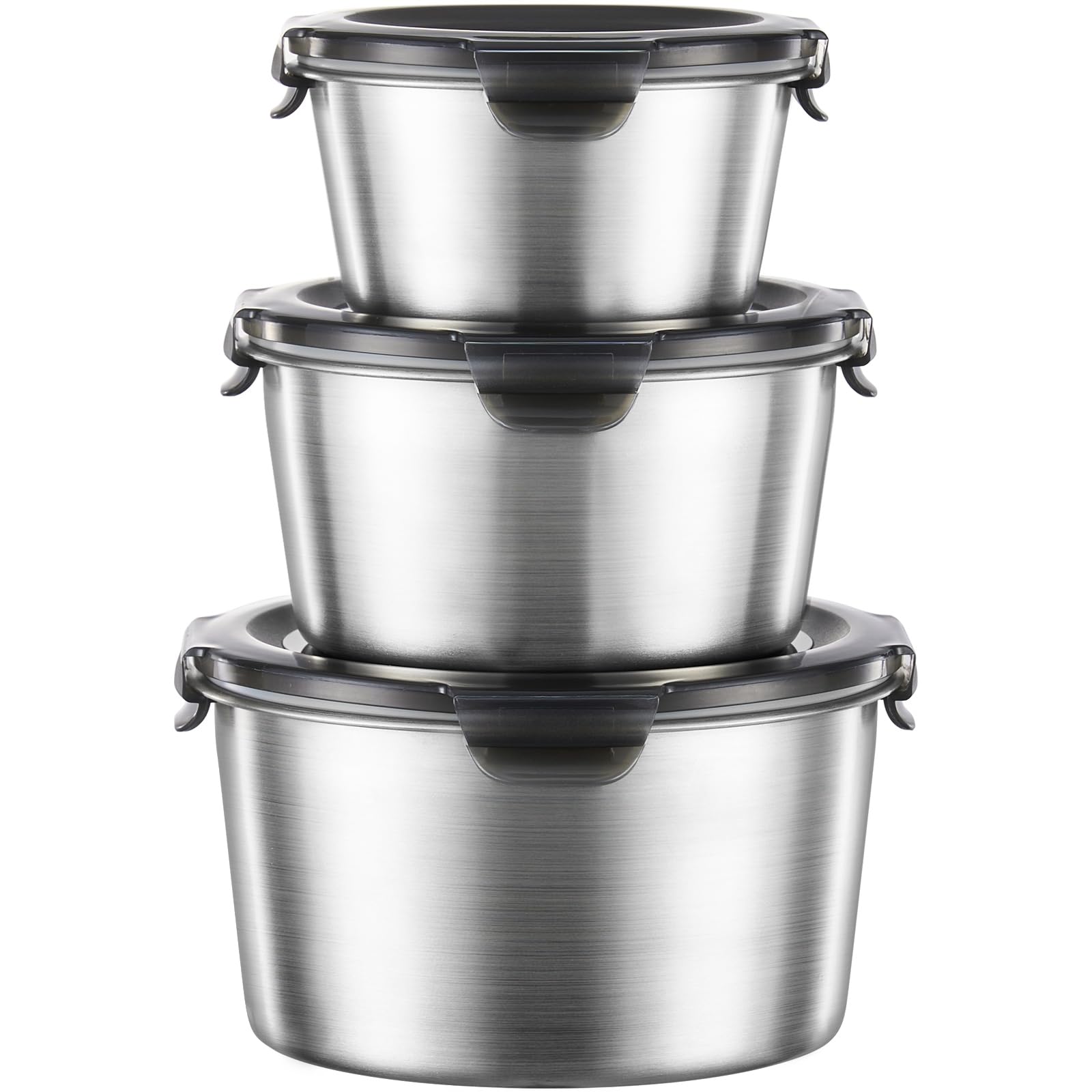 Baalaka Food Storage Containers, Airtight Food Storage Containers with Lids, Deli Containers with Lids, Soup Containers with Lids Stainless Steel Set of 3