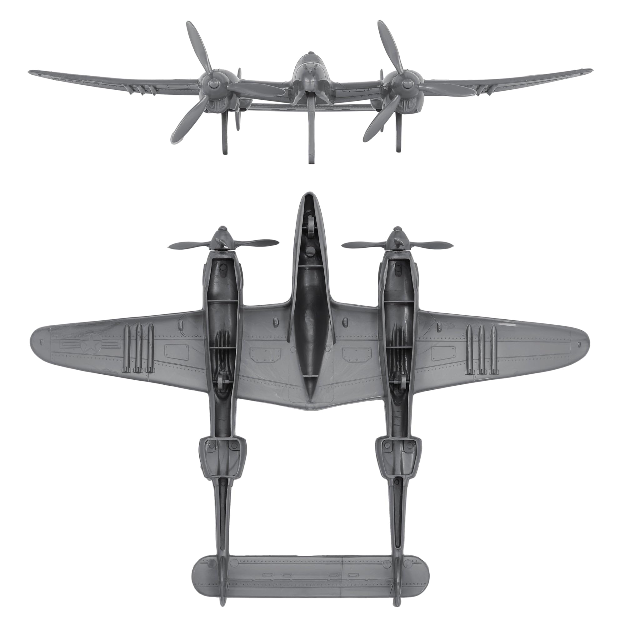 TimMee WW2 P-38 Lightning Fighter Plane - 2pc Silver Plastic Army Men Aircraft