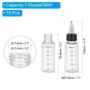 PATIKIL 1oz(30ml) Plastic Dispensing Bottle, 15Pcs Squeeze Graduated Empty Bottles with Black Twist Cap for Liquids, Inks, Oils, Sauces, Arts and Crafts, Transparent