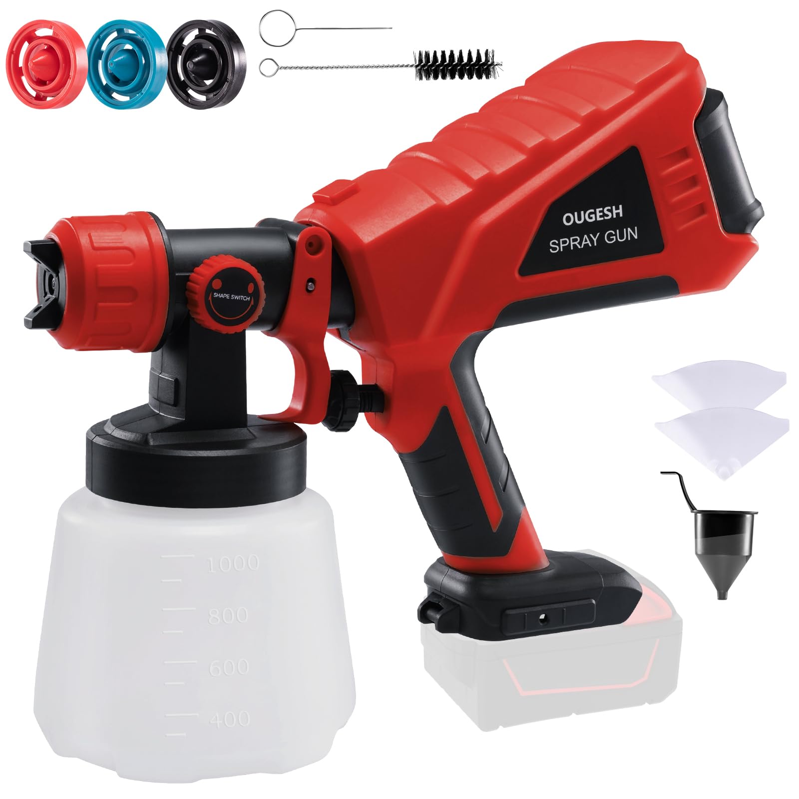 OUGESH Cordless Paint Sprayer for Milwaukee 18V Battery Airless Electric HVLP Spray Paint Gun Tools for House Painting/Home Interior and Exterior/Wood/Walls/Furniture/Floor/Fence (No Battery)