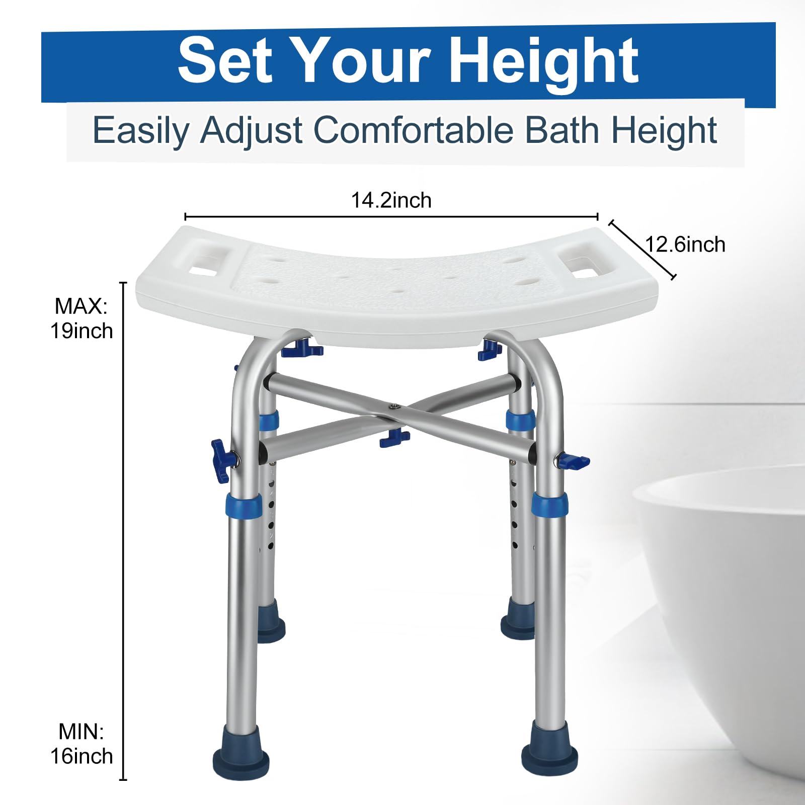 Shower Chair for Inside Shower, Adjustable Height Bath Chair for Seniors, Tool-Free Assembly Bathroom/Shower Chair for Elderly and Disabled, Heavy Duty Shower Stool(Support 350lb)