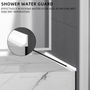 Shower Threshold Water Dam, Silicone Shower Water Guard, Self Adhesive Shower Water Blocker, Collapsible Shower Dam Water Stopper, for Bathroom Bathtub and Kitchen Countertop (White,59In)