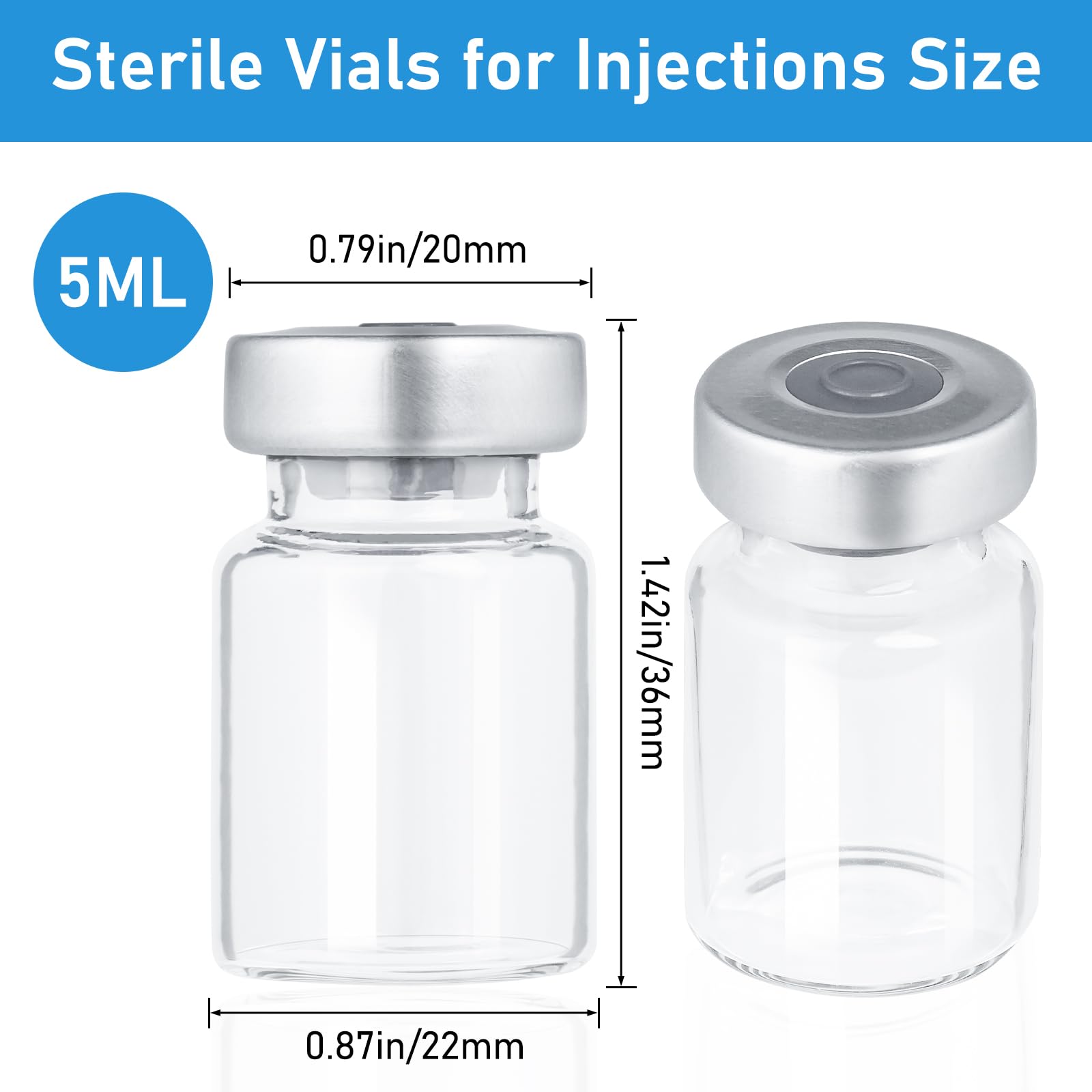 5ml Glass Vials for Injection, with Self Healing Injection Port, Transparent Sealed, Empty Vials for Injection (10, 5ml)