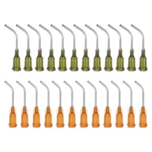 harfington 24pcs blunt tip dispensing needles 14g 15g 45 degrees bent dispensing tips 1" end angled dispenser needle with luer elbow blunt needle for oil or glue applicator, olive, amber