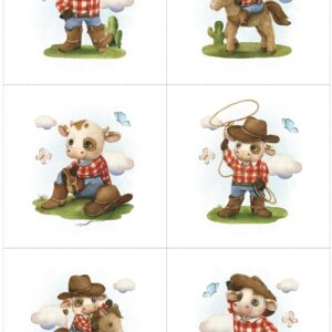 UNIQUE Cowboy Fabric Panel Set (6 Panels, 12x12in Each), Quilting Panels, Baby Quilt Panels, Cotton Baby Panels, Blanket Panel, Cotton Fabric Panels for Quilting