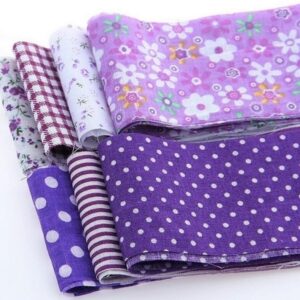 7Pcs Top Purple Cotton Craft Fabric Bundle Squares Patchwork DIY Sewing Scrapbooking Quilting Floral Dot Pattern Craft and Hobby Fabric 10" x 10" (25cm x 25cm)