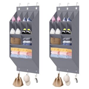 qinguang over the door shoe organizer for closet, 2 pack hanging shoe rack, oxford fabric shoe storage organizer, shoe holder behind the door with 11 pockets,6 hooks each, grey