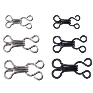 HAALII 60 Set Sewing Hooks and Eyes Closure for Bra Clothing Trousers Skirt DIY Craft, Trousers Skirt Sewing DIY Craft, 3 Sizes, Black and Silver