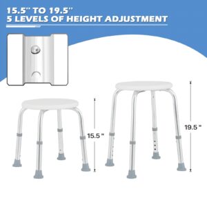 monicare Adjustable Seat Height Shower Stool for Bathroom Inside Tub, Small Round Plastic Non-Slip Waterproof Bath Stool for Elderly, Seniors, Adults, Disabled (White, 220 Lb Capacity)