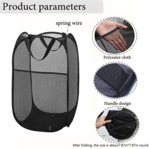 Laundry Collapsible Mesh Pop Up Hamper with Wide Opening and Side Pocket Black Foldable, Breathable for Clothes and Storage