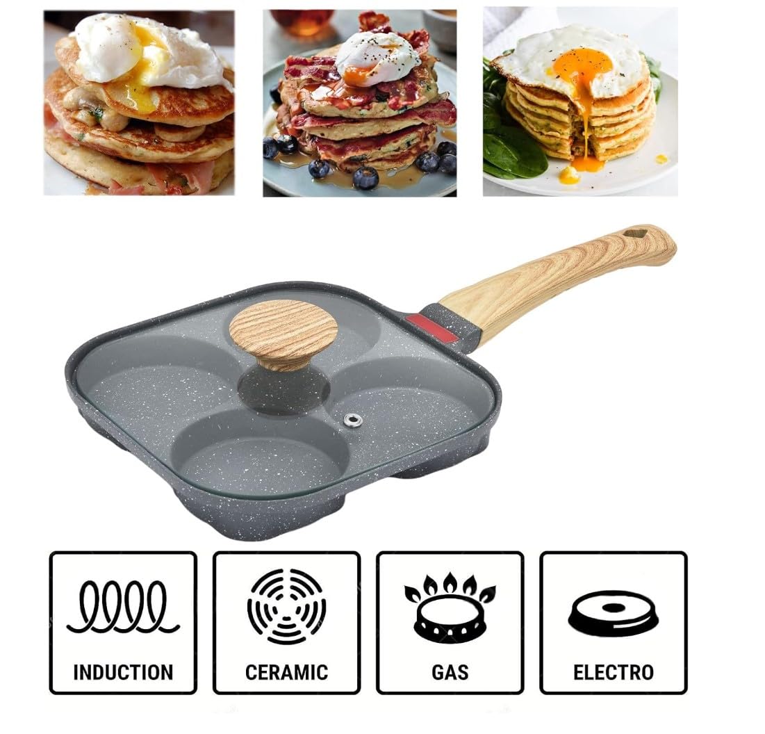 Juvenixs Egg Pan with flipping Lid - Nonstick Egg Frying Pan [4 Cup Cooker] - Egg Pans Nonstick for Induction & Gas Cooker - Brush & Scraper included - Egg Skillet for perfect Eggs, Omelet & Crepe