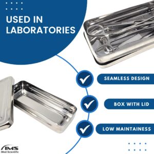 Multipurpose Instrument Box Stainless Steel Container Tray with Lid for Lab Instrument Supplies to Store, Arrange, Transfer, Organize - 7"L x 3"W x 1.5"H