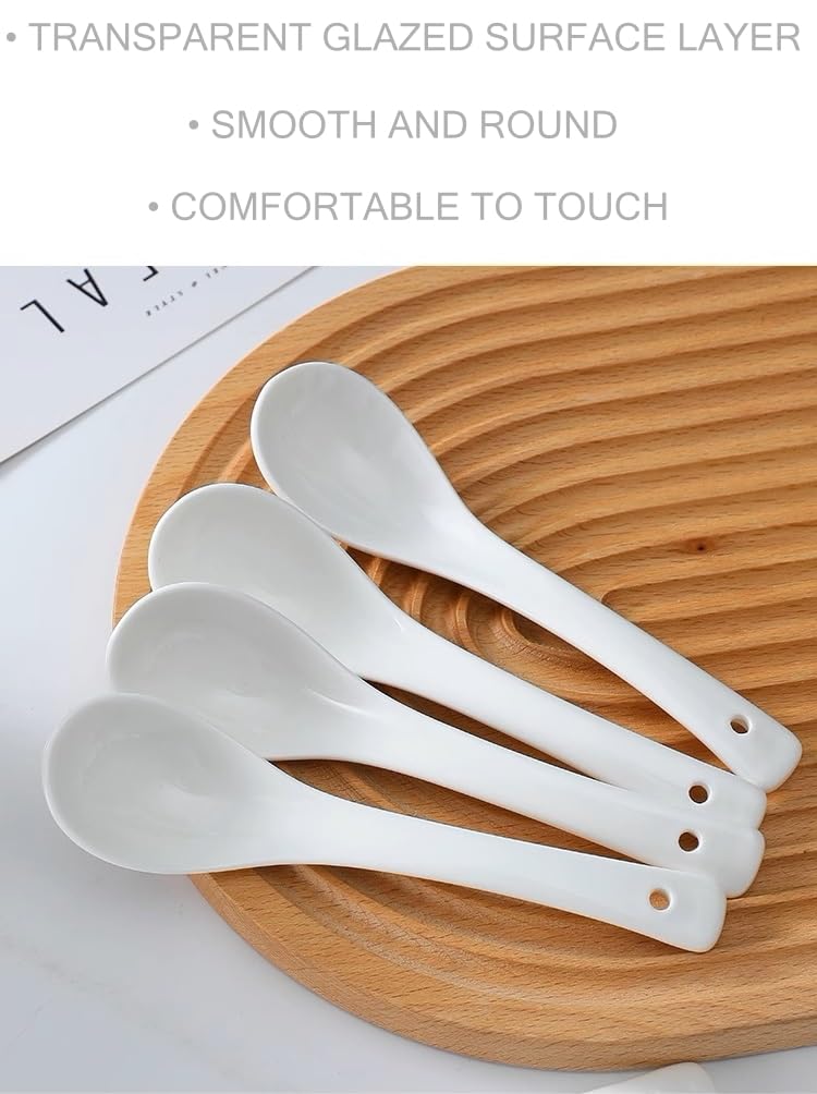 ACANDYL Asian Soup Spoon 6.75 inch Chinese Soup Spoons Ceramic Spoon Easy to Hold Non-slip Bottom for Pho Miso Wonton Ramen Dumpling Noodle Bright White Set of 12