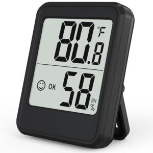 digital hygrometer indoor thermometer, 2.7in room thermometer humidity meter w/high accurate sensor, home essentials temperature & humidity monitor gauge for bedroom, baby room, greenhouse (black)