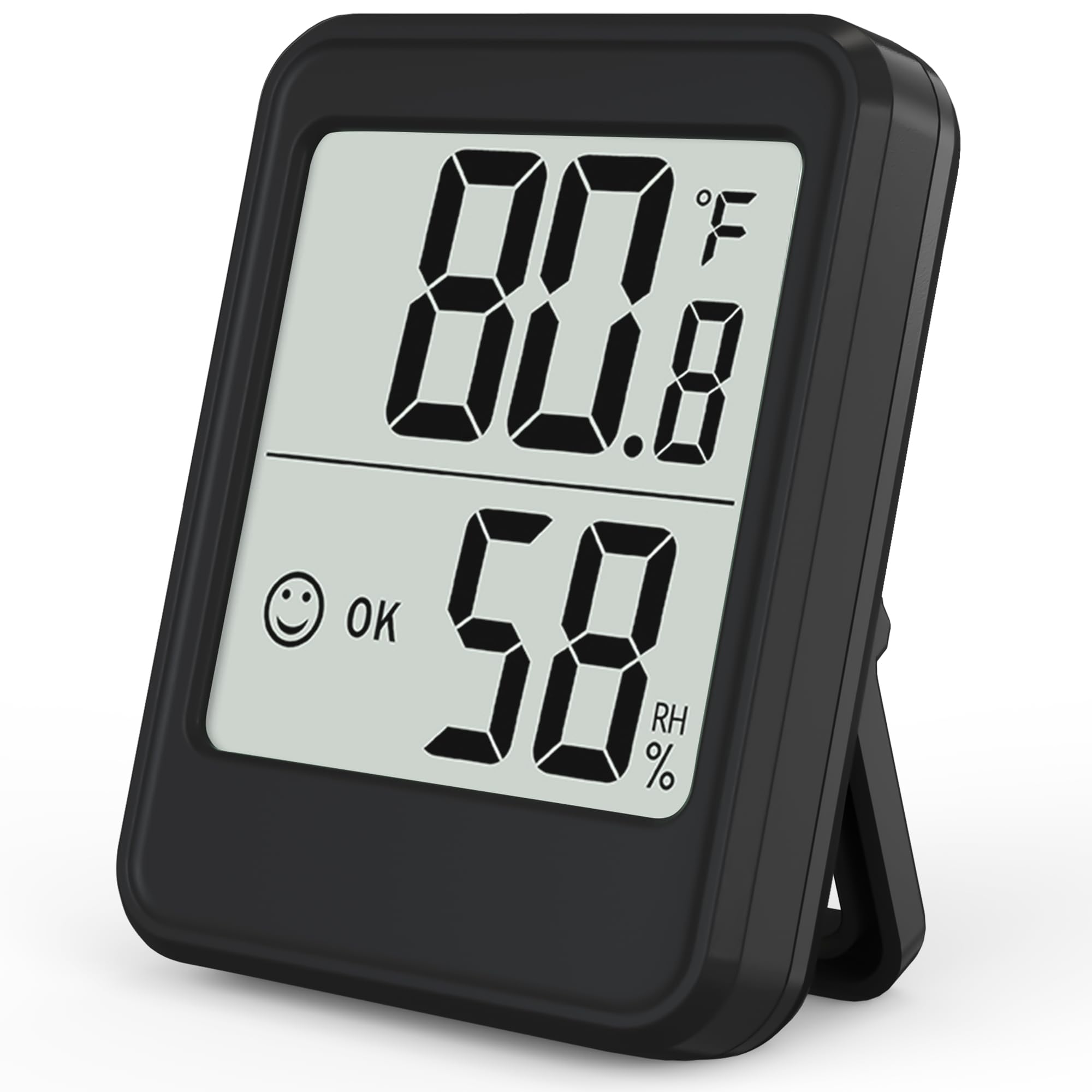 Digital Hygrometer Indoor Thermometer, 2.7in Room Thermometer Humidity Meter w/High Accurate Sensor, Home Essentials Temperature & Humidity Monitor Gauge for Bedroom, Baby Room, Greenhouse (Black)