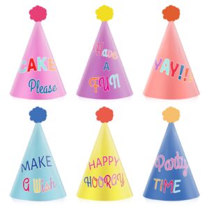 24pcs rainbow themed party cone hats - colorful paper hats for kids and adults birthday, baby shower, bridal shower party favors and decorations