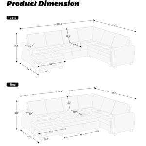 Belffin Modular Sectional Sleeper Sofa with Pull Out Bed U Shaped Sectional Sofa Couch with Storage Ottoman Velvet Covertible 7-Seater Sofa for Living Room Black