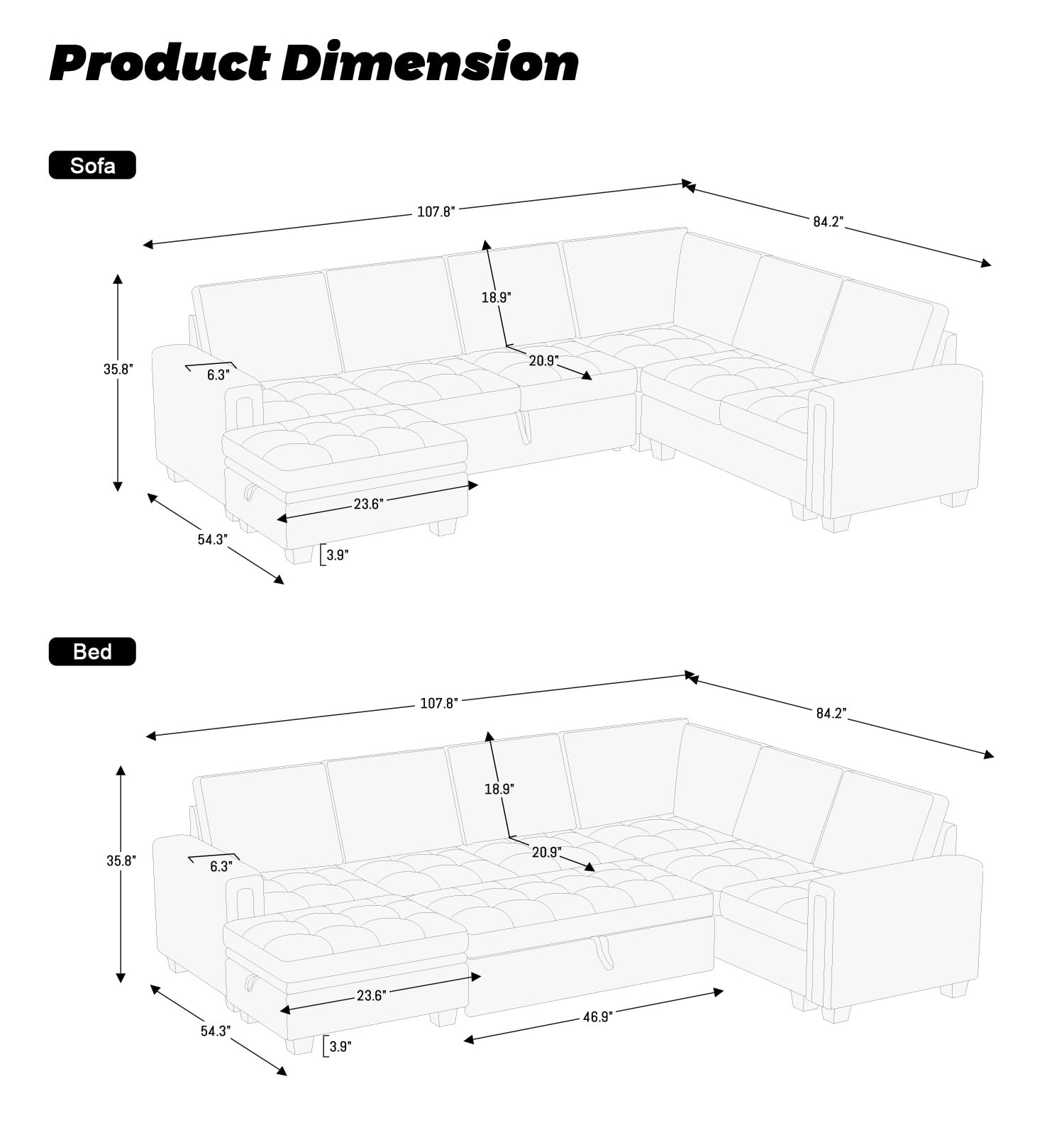 Belffin Modular Sectional Sleeper Sofa with Pull Out Bed U Shaped Sectional Sofa Couch with Storage Ottoman Velvet Covertible 7-Seater Sofa for Living Room Blue