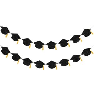 16pcs graduation decorations class of 2024 glitter pre-strung congrats grad graduation with tassel party congratulations banner decor college high school graduation party favors black