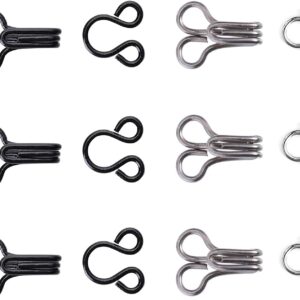 HAALII 60 Set Sewing Hooks and Eyes Closure for Bra Clothing Trousers Skirt DIY Craft, Trousers Skirt Sewing DIY Craft, 3 Sizes, Black and Silver