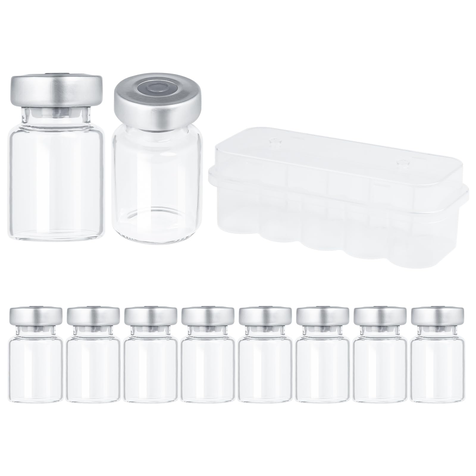 5ml Glass Vials for Injection, with Self Healing Injection Port, Transparent Sealed, Empty Vials for Injection (10, 5ml)