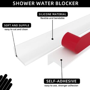 Shower Threshold Water Dam, Silicone Shower Water Guard, Self Adhesive Shower Water Blocker, Collapsible Shower Dam Water Stopper, for Bathroom Bathtub and Kitchen Countertop (White,59In)