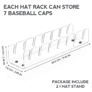 Puiuisoul Hat Stand for Baseball Caps, 2 Pack Hat Organizer and Display, Acrylic Hat Rack for 14 Baseball Caps for Bedroom, Closet, Dresser