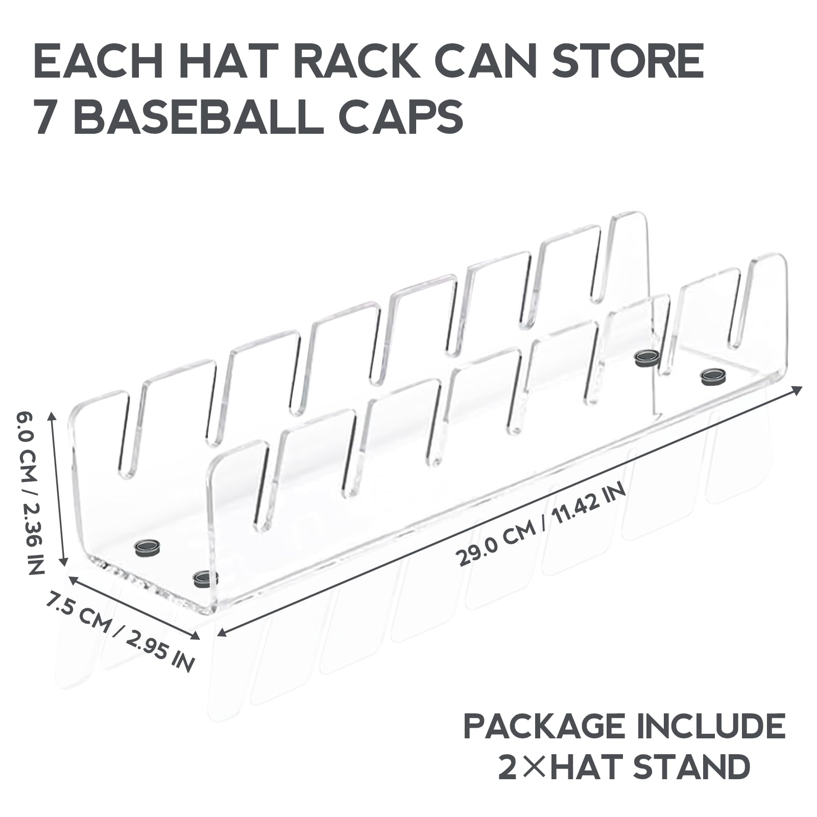 Puiuisoul Hat Stand for Baseball Caps, 2 Pack Hat Organizer and Display, Acrylic Hat Rack for 14 Baseball Caps for Bedroom, Closet, Dresser