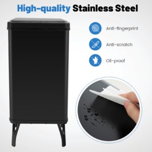 Goplus Stainless Steel Trash Can 13 Gallon, Automatic Motion Sensor Garbage Can with Stay-on Lid and Soft Closure, Elevated Tall Waste Bin with Detachable Legs for Kitchen, Office, Black