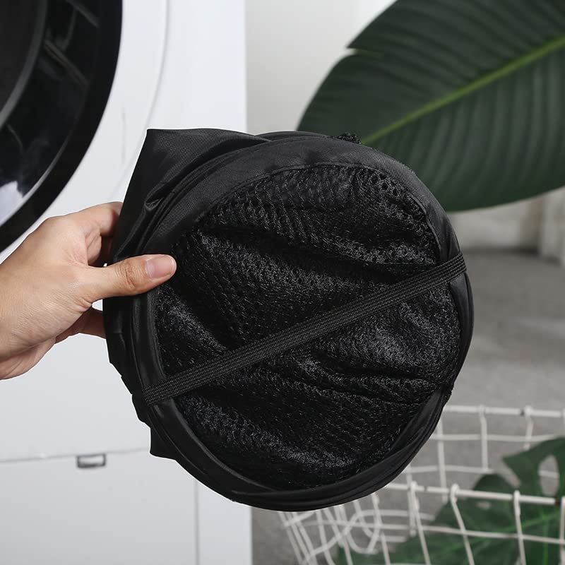 Laundry Collapsible Mesh Pop Up Hamper with Wide Opening and Side Pocket Black Foldable, Breathable for Clothes and Storage