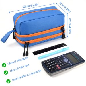 Genteen Large Capacity Pencil Case,Multifunction Pencil Pouch,Pencil Bags with Zipper 3 Compartments Pencil case organizer for Office Adult（Blue）