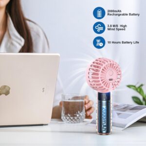 Windance Mini Portable Fan with 3 Speeds, Small Hand Fan USB Rechargeable, Personal Fan Battery Operate for Outdoor Indoor Commute Office Travel Pink 2000mAH